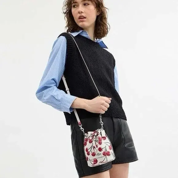 NWT Limited Coach Mini Bucket Bag With Cherry Print CY739